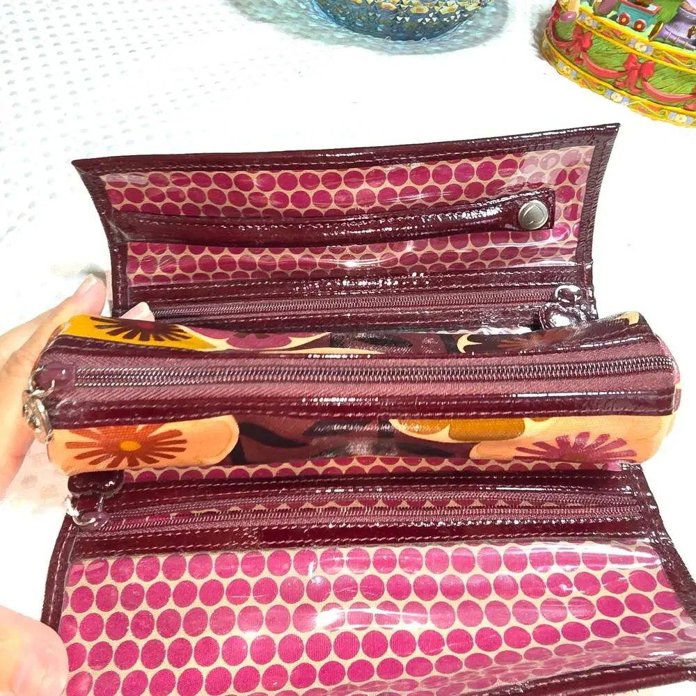 BRIGHTON DARK PURPLE FLORAL COSMETIC JEWELRY KEEPER ROLL BAG